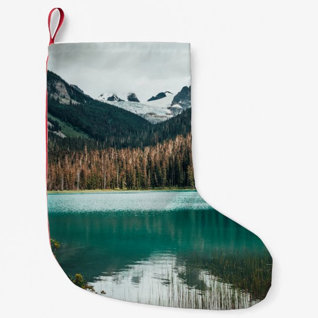 CALCETÍN NAVIDEÑO PEQUEÑO ESCENARIO DE CUERPO DE AGUA CERCA DE UN BOSQUE (Anverso)