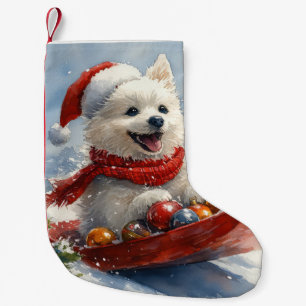 Calcetín Navideño Pequeño Eskimo americano en Sledge Let it Snow Navidades