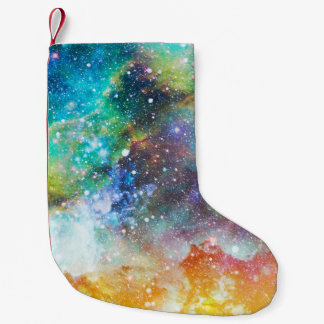 Calcetín Navideño Pequeño Espacio futurista, fondo nebuloso estrellado.