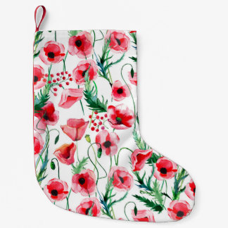 Calcetín Navideño Pequeño Espías rojas: ilustracion floral acuarela