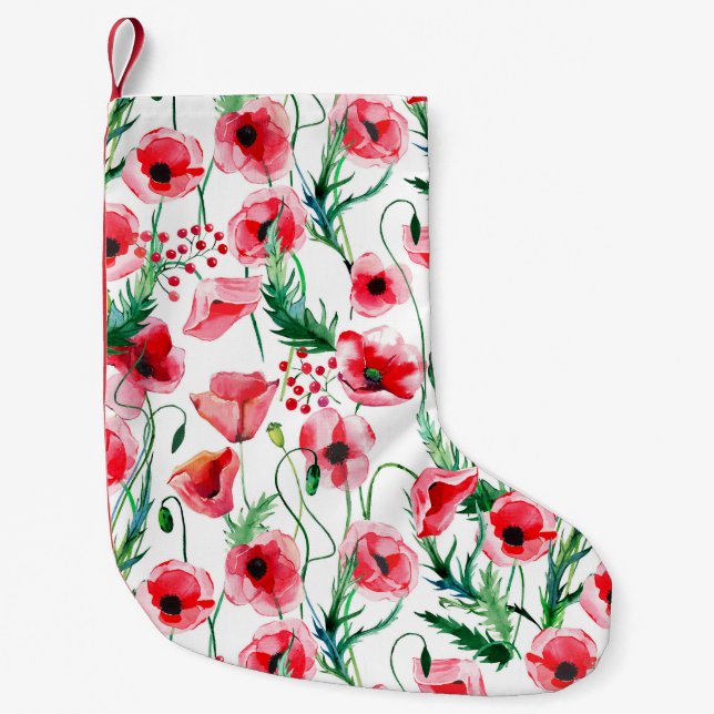 Calcetín Navideño Pequeño Espías rojas: ilustracion floral acuarela (Anverso)