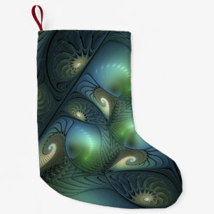 Calcetín Navideño Pequeño Espirales Verde azulado Beige Verde Resumen arte f