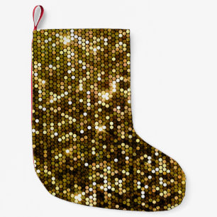 Calcetín Navideño Pequeño Espuma de oro: fondo brillante.