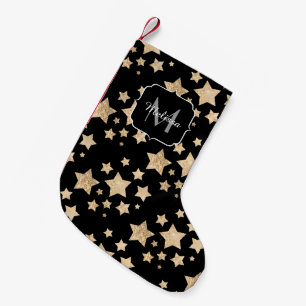 Calcetín Navideño Pequeño Espuma de purpurina de oro de champaña Estrellas M
