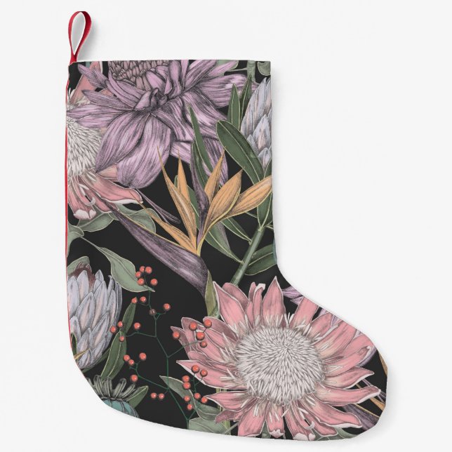 Calcetín Navideño Pequeño Esquema de flores tropicales en el paraíso de las  (Anverso)