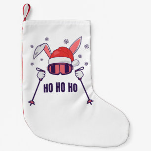 Calcetín Navideño Pequeño Esquiando Santa Rabbit con Santa Hat y los postes 