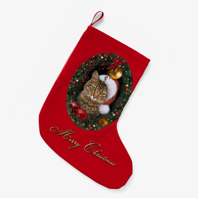 Calcetín Navideño Pequeño Estacionamiento de Santa Gata (Frente (Colgado))