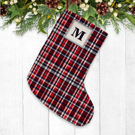 Calcetín Navideño Pequeño Estampado de Cuadro Escocés con Monograma Festivo 