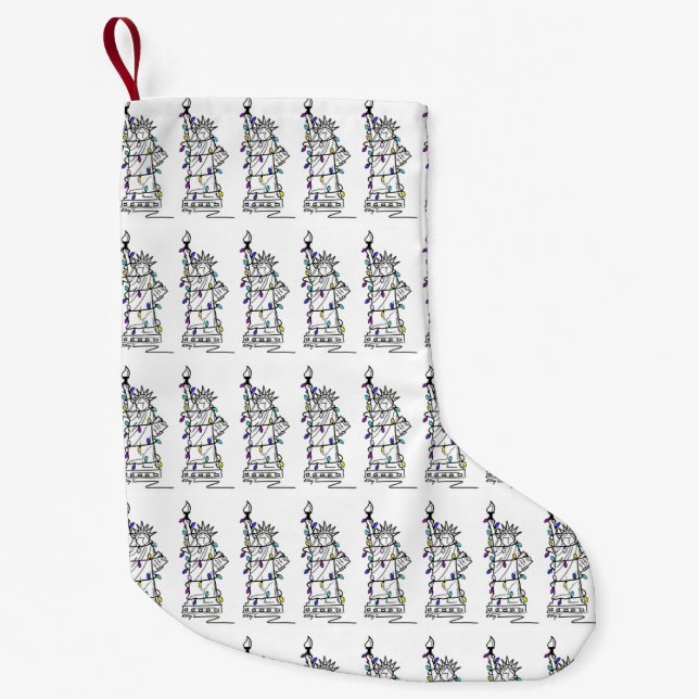 Calcetín Navideño Pequeño Estatua de la Libertad Púrpura NYC Nueva York Hanu (Anverso)