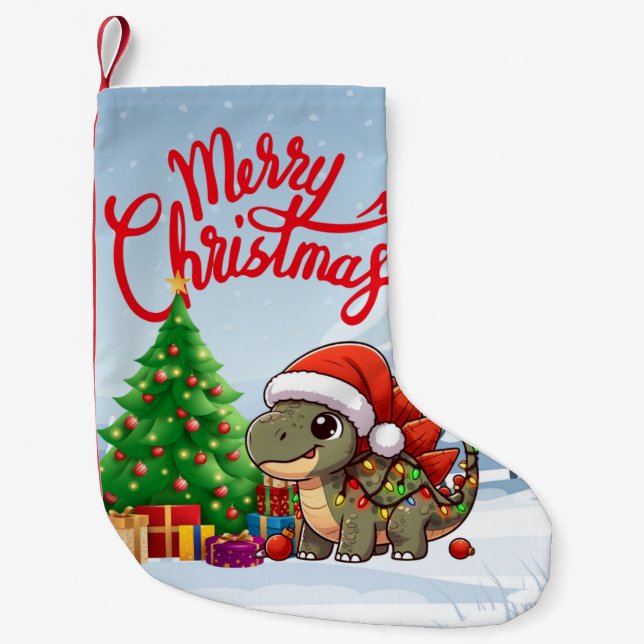 Calcetín Navideño Pequeño Estegosauro de Navidades infantiles curas/extravag (Anverso)