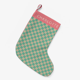 Calcetín Navideño Pequeño Estética Retro Cuadro Menta Personalizada
