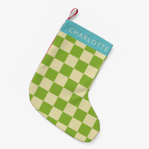 Calcetín Navideño Pequeño Estética Retro Cuadro Verde Personalizado 