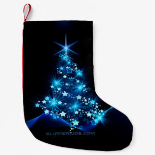 Calcetín Navideño Pequeño estilizado árbol de Navidad SlipperyJoe azul brill