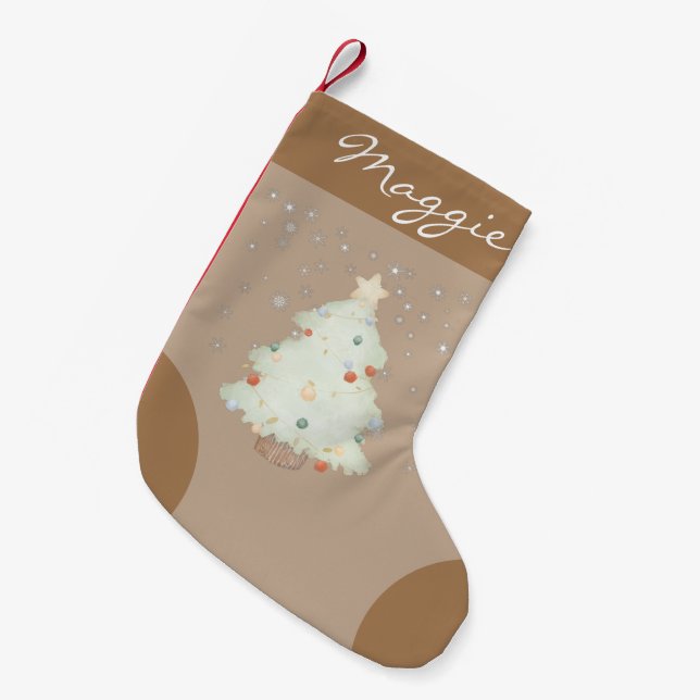 Calcetín Navideño Pequeño Estilo clásico monograma lindo fondo marrón (Frente (Colgado))