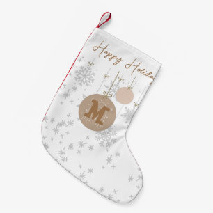 Calcetín Navideño Pequeño Estiloso copos de nieve pardo y gris monogramados