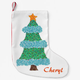 Calcetín Navideño Pequeño Estiloso Pointillismo Arsenales de Árboles de Navi