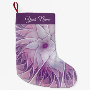 Calcetín Navideño Pequeño Estrella de Flor Rosa Moderna Resumen Nombre Arte