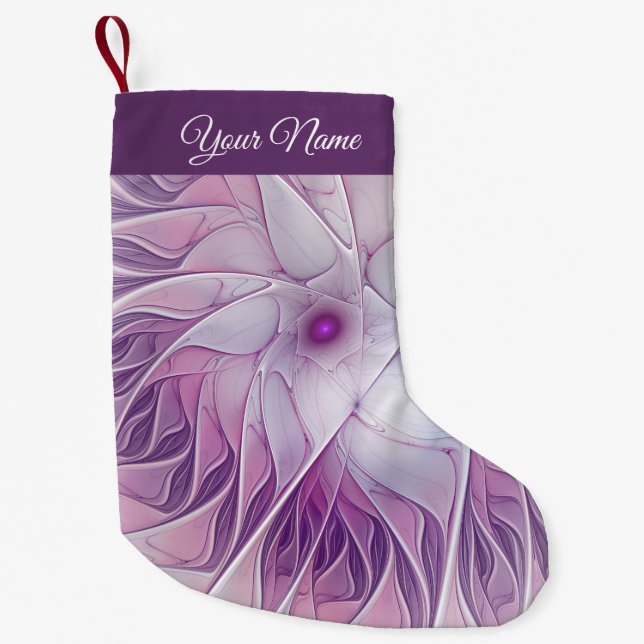 Calcetín Navideño Pequeño Estrella de Flor Rosa Moderna Resumen Nombre Arte  (Anverso)