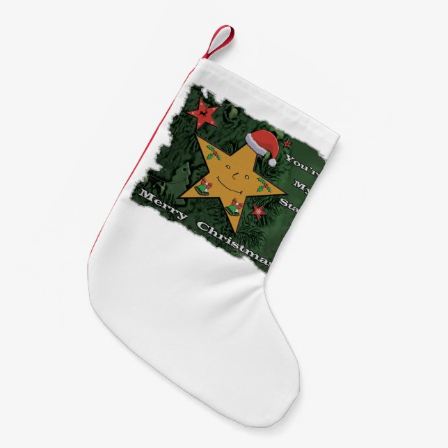 Calcetín Navideño Pequeño Estrella de pan de jengibre navideño (Frente (Colgado))