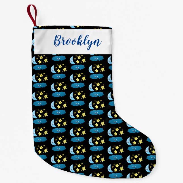 Calcetín Navideño Pequeño Estrellas de canto, personalizado de luna y nube (Anverso)