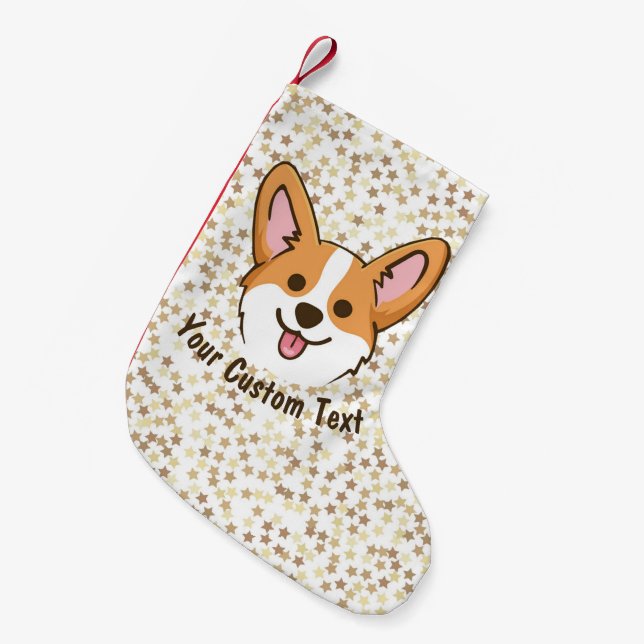 Calcetín Navideño Pequeño Estrellas de perro de cachorro galés personalizada (Frente (Colgado))