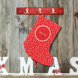 Calcetín Navideño Pequeño Estrellas en rojo y blanco con Monograma y Nombre
