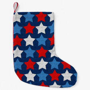 Calcetín Navideño Pequeño Estrellas rojas blancas y azules