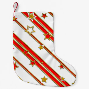 Calcetín Navideño Pequeño Estrellas y rayas Patrón oro rojo + tus ideas