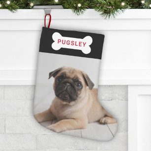 Calcetín Navideño Pequeño Etiqueta de hueso negro moderno para mascota perro