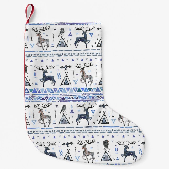 Calcetín Navideño Pequeño Étnica tribal, los animales sueñan con atrapar, si (Anverso)