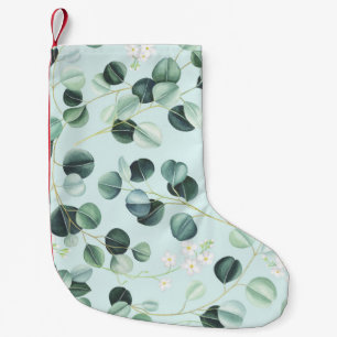 Calcetín Navideño Pequeño Eucalyptus Bliss: Patrón de acuarela turquesa.