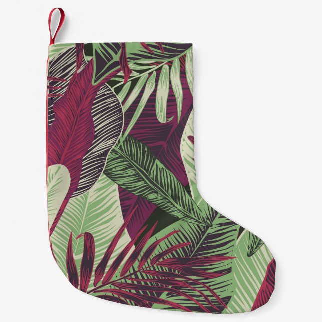 Calcetín Navideño Pequeño Exótico tropical: verde de moda sin problemas (Anverso)