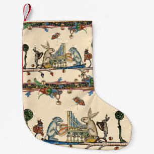 Calcetín Navideño Pequeño EXTRAÑO BESTIARIO MEDIEVAL HACIENDO MÚSICA, Conejo