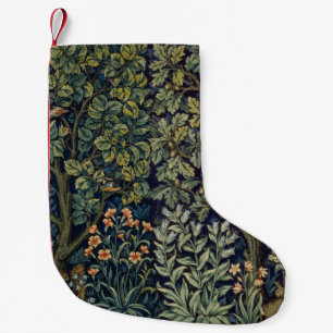 Calcetín Navideño Pequeño Faisán pájaro árbol bosque William Morris