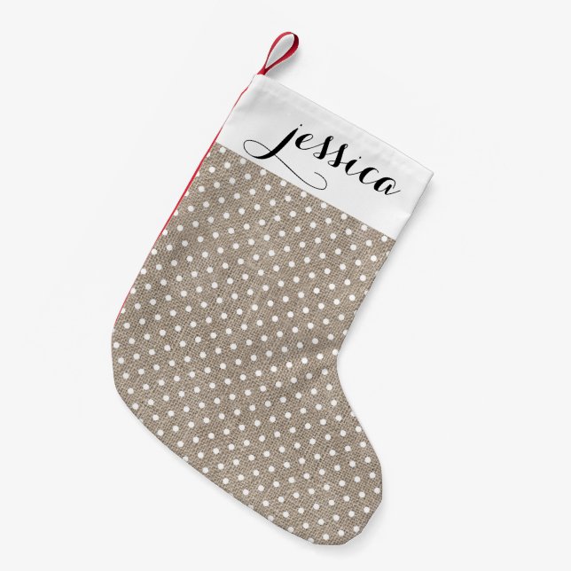 Calcetín Navideño Pequeño Falsa arpillera y almacenamiento blanco de los (Frente (Colgado))