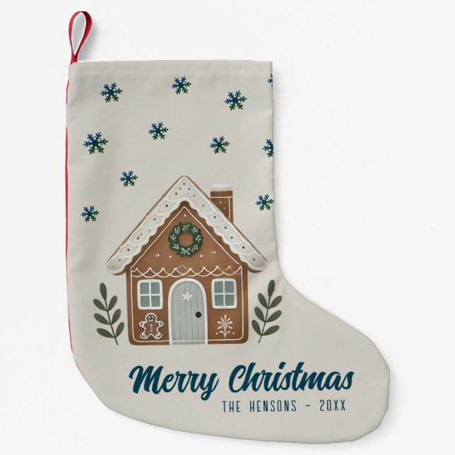 Calcetín Navideño Pequeño Familia Boho Cookie House Snowflakes (Anverso)