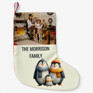Calcetín Navideño Pequeño Familia de Pingüinos Invernales Acogedores