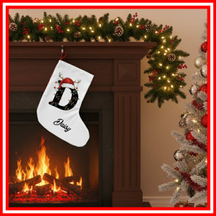 Calcetín Navideño Pequeño Familia Monograma Navidades Antlers Santa Hat