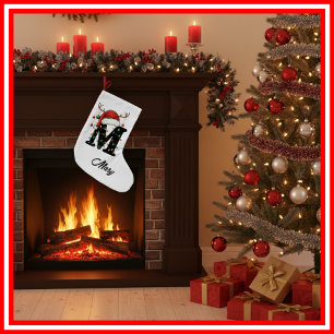 Calcetín Navideño Pequeño Familia Monograma Navidades Antlers Santa Hat Pequ