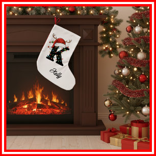 Calcetín Navideño Pequeño Familia Monograma Navidades Antlers Santa Hat Pequ