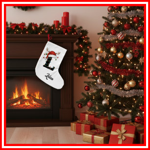 Calcetín Navideño Pequeño Familia Monograma Navidades Antlers Santa Hat Pequ