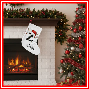 Calcetín Navideño Pequeño Familia Monograma Navidades Antlers Santa Hat Pequ