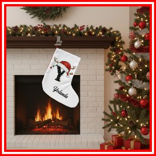 Calcetín Navideño Pequeño Familia Monograma Navidades Antlers Santa Hat Pequ