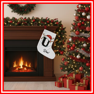 Calcetín Navideño Pequeño Familia Monograma Navidades Antlers Santa Hat Pequ