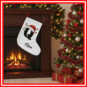 Calcetín Navideño Pequeño Familia Monograma Navidades Antlers Santa Hat Pequ