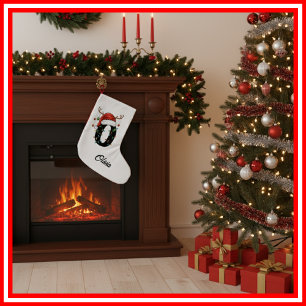 Calcetín Navideño Pequeño Familia Monograma Navidades Antlers Santa Hat Pequ