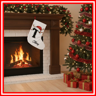 Calcetín Navideño Pequeño Familia Monograma Navidades Antlers Santa Hat Pequ