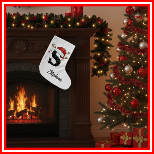 Calcetín Navideño Pequeño Familia Monograma Navidades Antlers Santa Hat Pequ