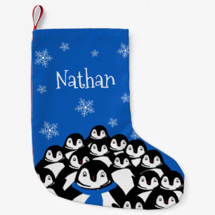 Calcetín Navideño Pequeño Familia Pingüino Personalizada