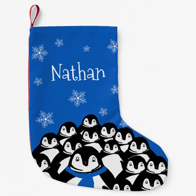 Calcetín Navideño Pequeño Familia Pingüino Personalizada (Anverso)